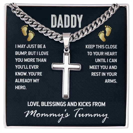 Dad to Be - Close to Your Heart - Cross Necklace with Cuban Chain