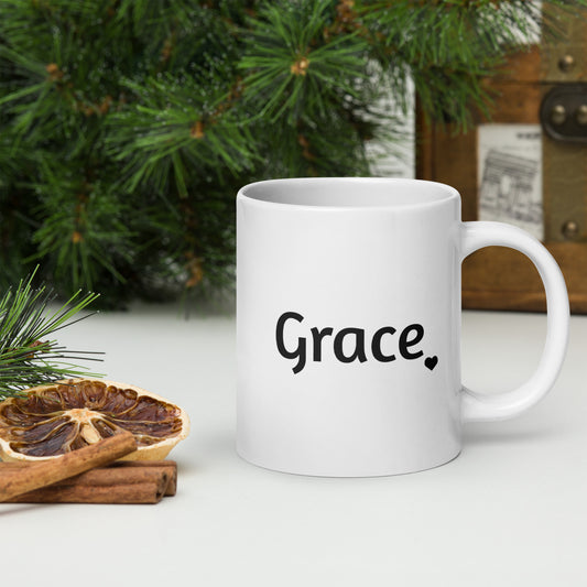 Grace Heart - White Glossy Mug 11oz 15oz 20oz